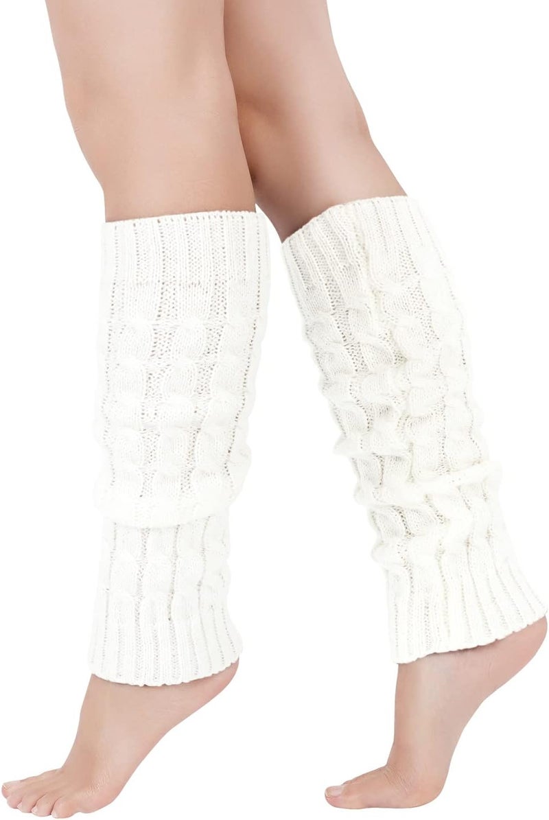 Junely Leg Warmers for Women 80s Cable Knit Leg Warmer for Ballet Dance Figure Skating Yoga Party Junior Neon Long Socks - Image 1